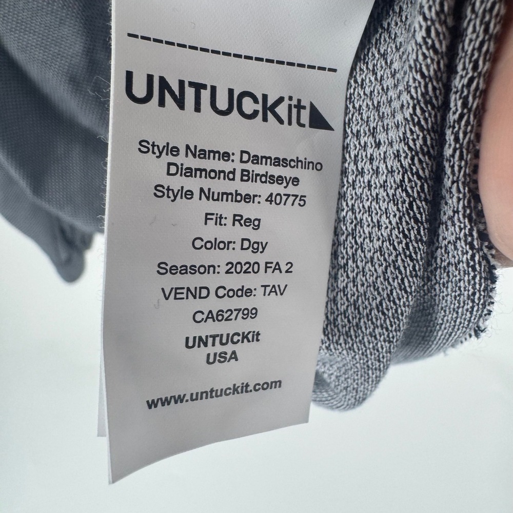 UNTUCKit Damaschino Diamond Birdseye Long Sleeve Polo Shirt Grey Mens XXL - Picture 6 of 8